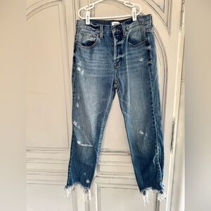 Pistola Frayed Hem Cropped Jeans in Blue, Sz 26